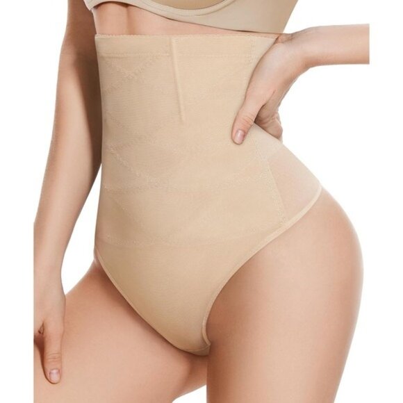 High-Waisted Tummy Control Thong - 2 Pack- Women's Compression Body Shaper Small - Picture 1 of 7